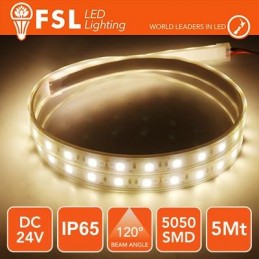Striscia LED 5m IP65 5050 24V - 12W/m 60led/m 3000K